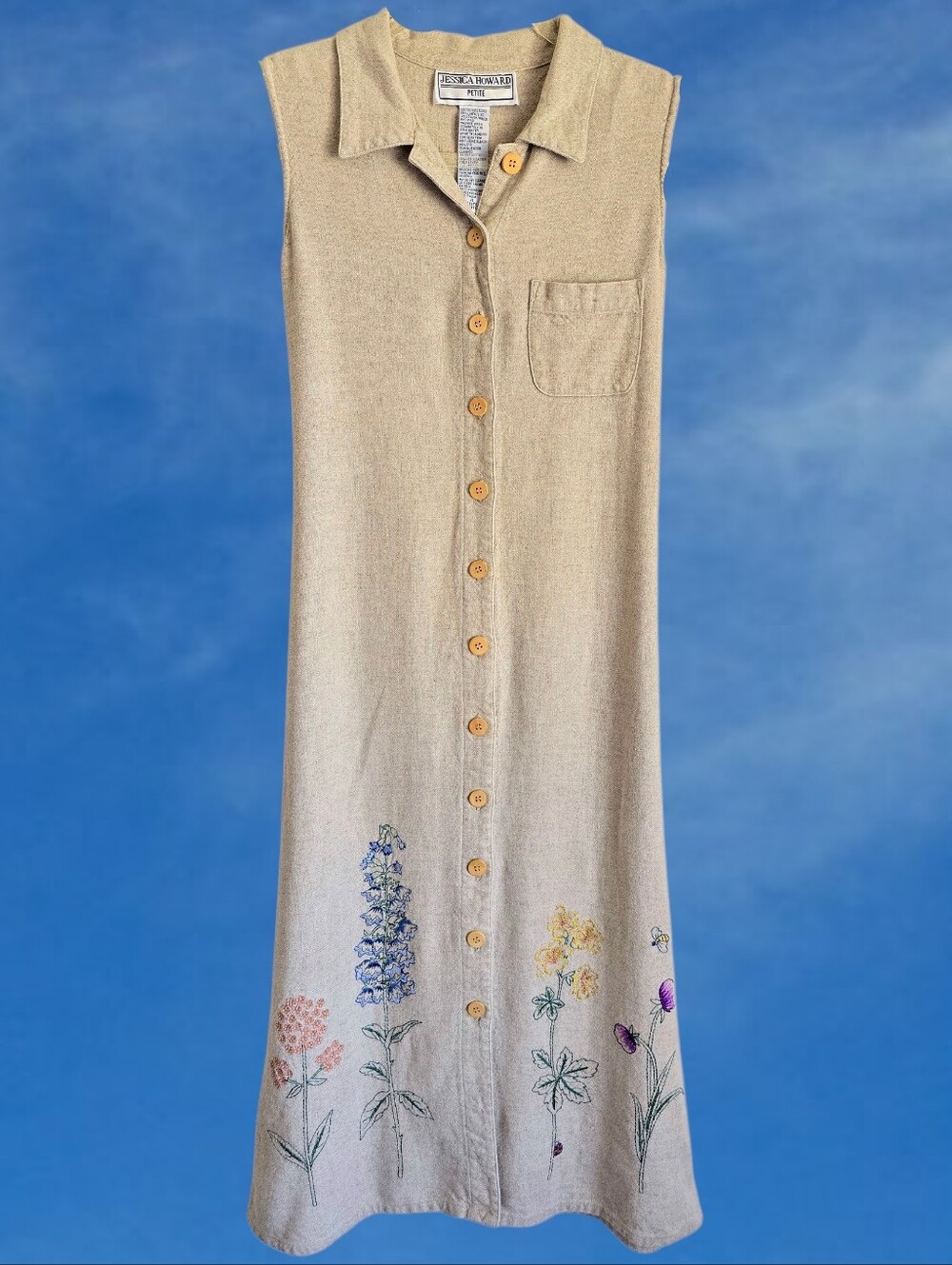 🐞90's Embroidered Floral Sleeveless Maxi Dress With Tie🐝